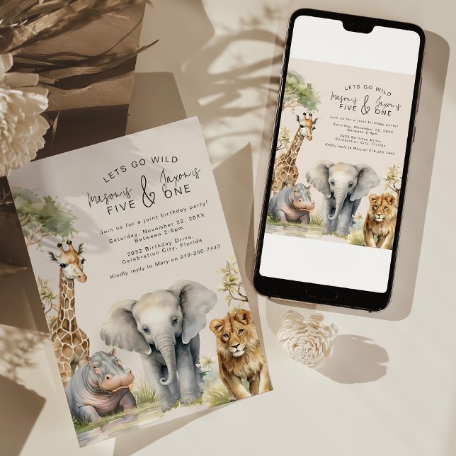 Convite de Aniversário de Animal Selvagem Juntos (Criador carregado)