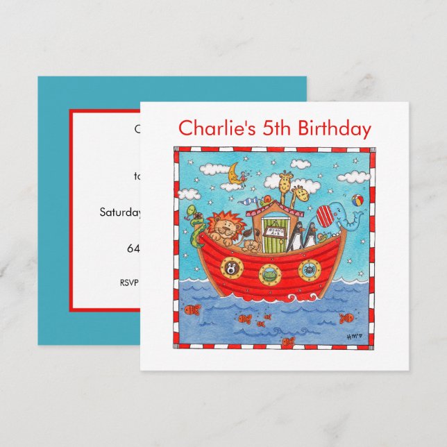 Convite de Aniversário de Arca de Noah Personaliza (Frente/Verso)