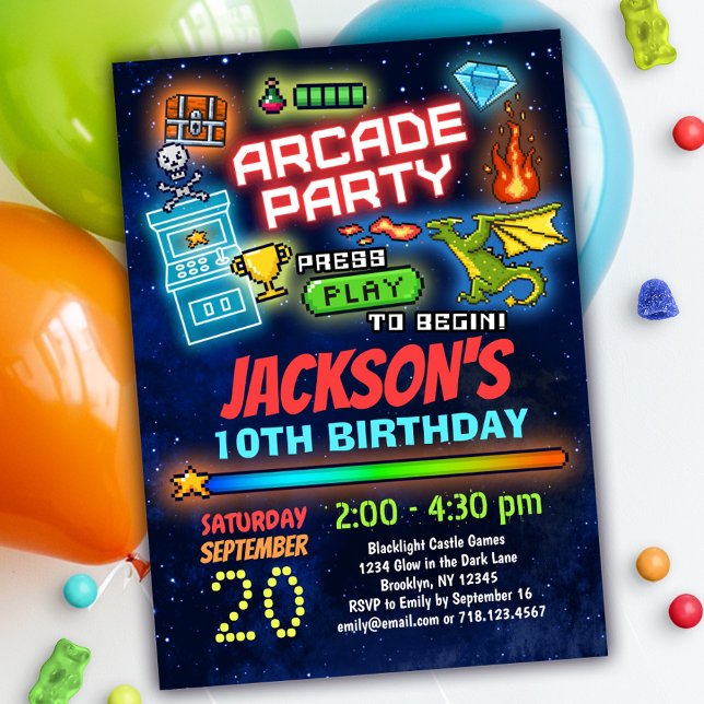 Convite de aniversário de Arcade Retroativa Boys (Criador carregado)
