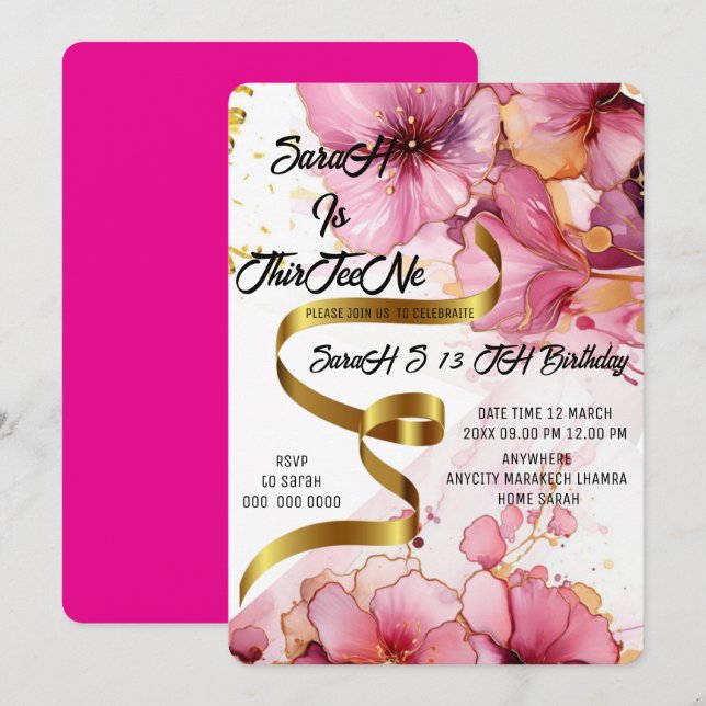 Convite De Aniversário De Arco Rosa Coquette Editá (Frente/Verso)