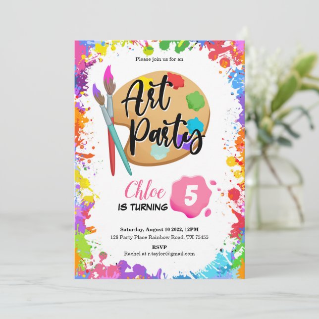 Convite de aniversário de arte (Em pé/Frente)
