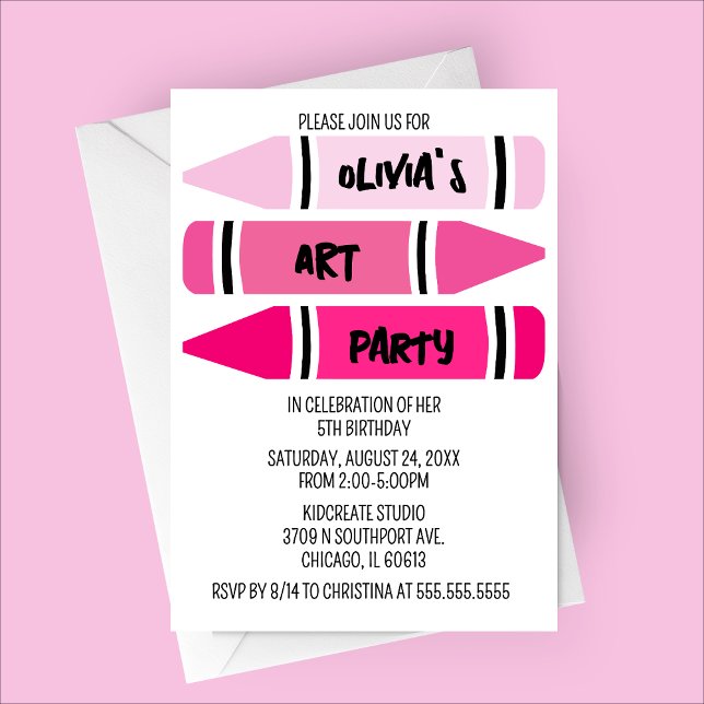 Convite de aniversário de Arte do Ombre Rosa Crayo (Pink Ombre Crayon Art Party Birthday Invitation)