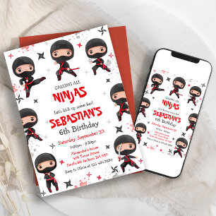 Convite de Aniversário de Artes Marciais Ninjas Ka