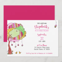 Convite de aniversário de árvore Cupcake Rosa Gira
