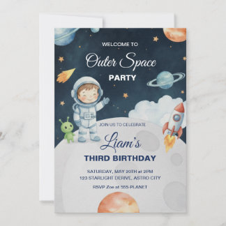 Convite de Aniversário de Astronauta de Aventura E