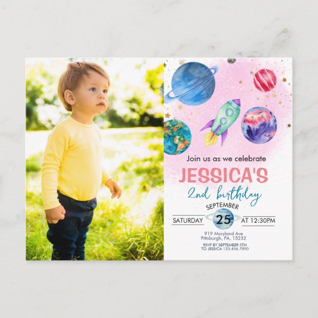 Convite de Aniversário de Astronauta Festa de Meni (Frente)