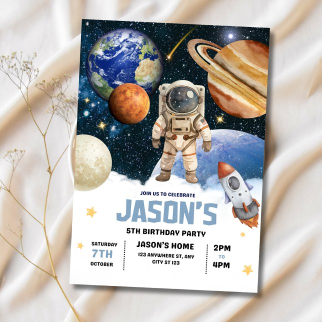 Convite de Aniversário de Astronauta Galáxia Espaç (Criador carregado)