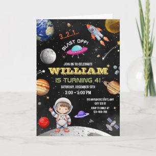 Convite de Aniversário de Astronauta Galáxia Espaç