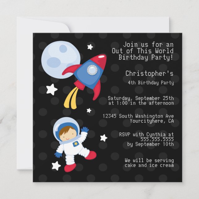 Convite de aniversário de astronauta no espaço div (Frente)