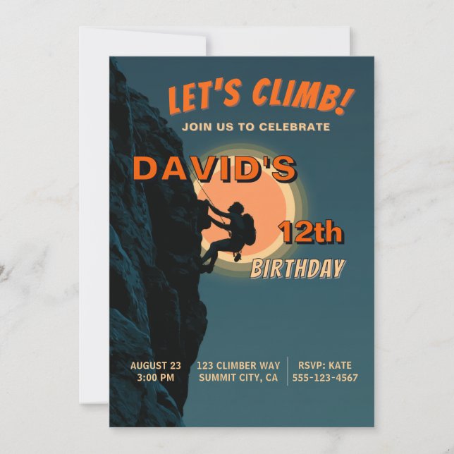 Convite de Aniversário de Aventura de Escalada em  (Frente)