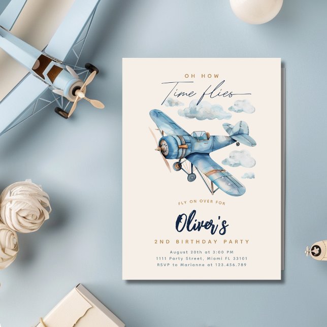 Convite de Aniversário de Avião | Avião Vintage (Criador carregado)