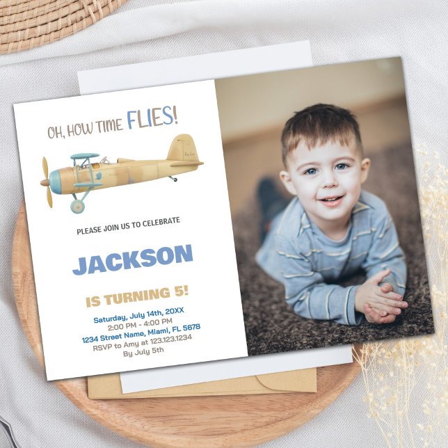 Convite de aniversário de avião com foto (Airplane Birthday Invitations with photo)