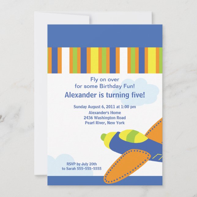 Convite de aniversário de Avião Pequeno (Frente)