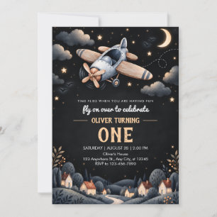 Convite de Aniversário de Avião Preto Luxuoso