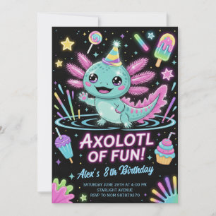 Convite de Aniversário de Axolote Adorável