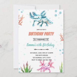 Convite de aniversário de axolote fofo