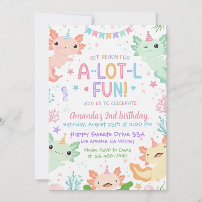 Convite de Aniversário de Axolotl, Festa Debaixo d (Frente)