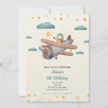 Convite de aniversário de azul e aquarela verde de