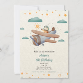 Convite de aniversário de azul e aquarela verde de