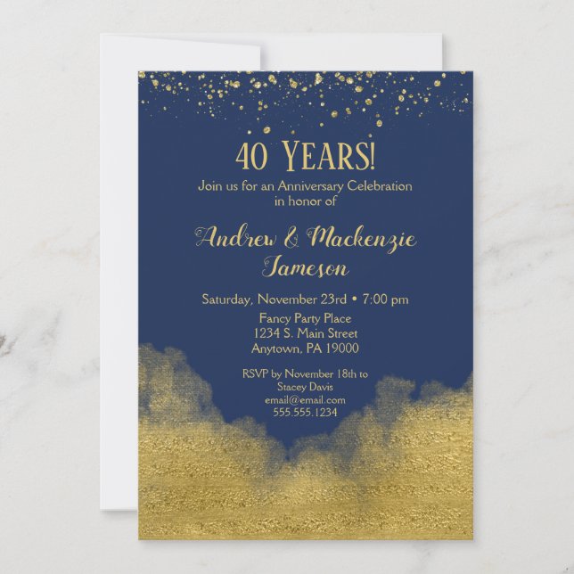 Convite de Aniversário de Azul Marinho com Confete (Frente)