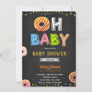 Convite de aniversário de baby shower de donut