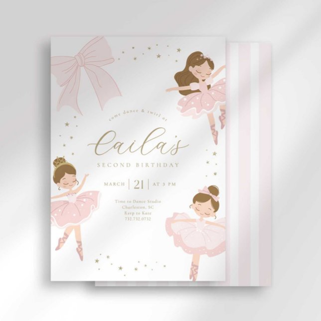 Convite de Aniversário de Bailarina com Laço Fofo (Criador carregado)