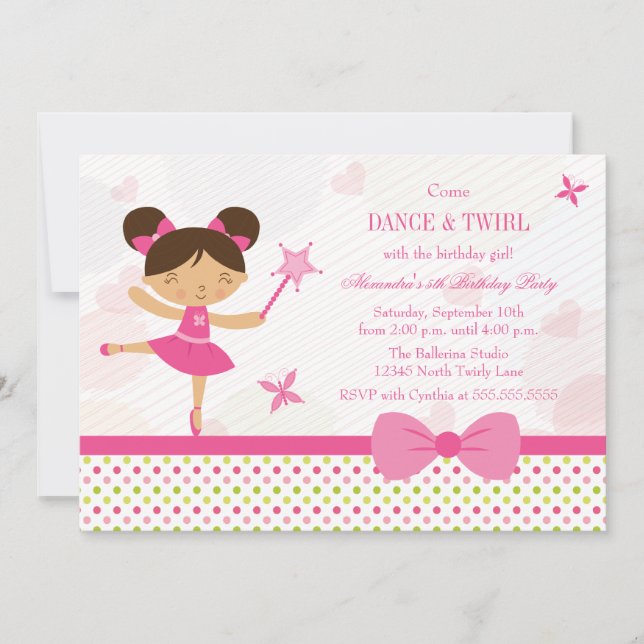 Convite de aniversário de bailarina doce (Frente)
