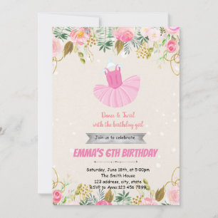 Convite de aniversário de bailarina rosa