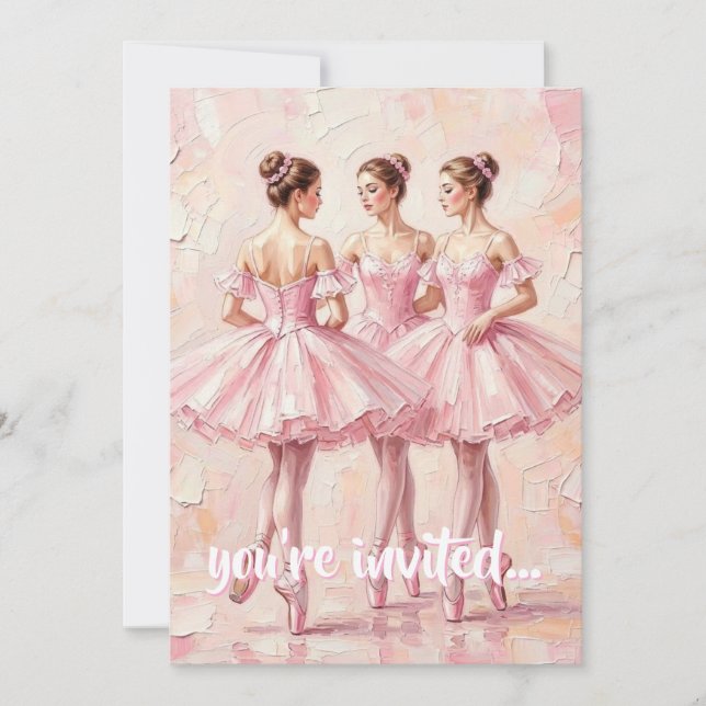 convite de aniversário de bailarina rosa coquete (Frente)