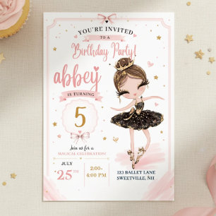 Convite de Aniversário de Bailarina Rosa Preto D