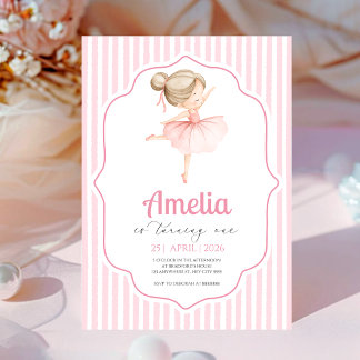 Convite de Aniversário de Bailarina Rosa Tema de B