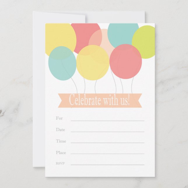Convite de aniversário de balão (Frente)