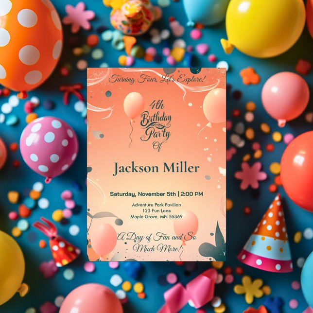 Convite de Aniversário de Balão Aventureiro com Ra (Criador carregado)