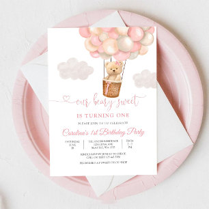 Convite de Aniversário de Balão Beary Sweet