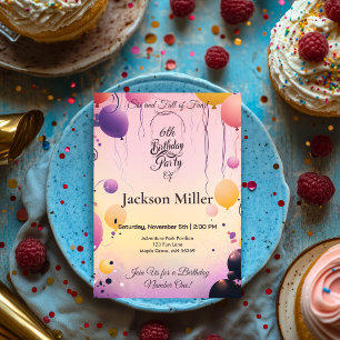 Convite de Aniversário de Balão Colorido com Capiv