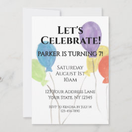 Convite de Aniversário de Balão de Aquarela