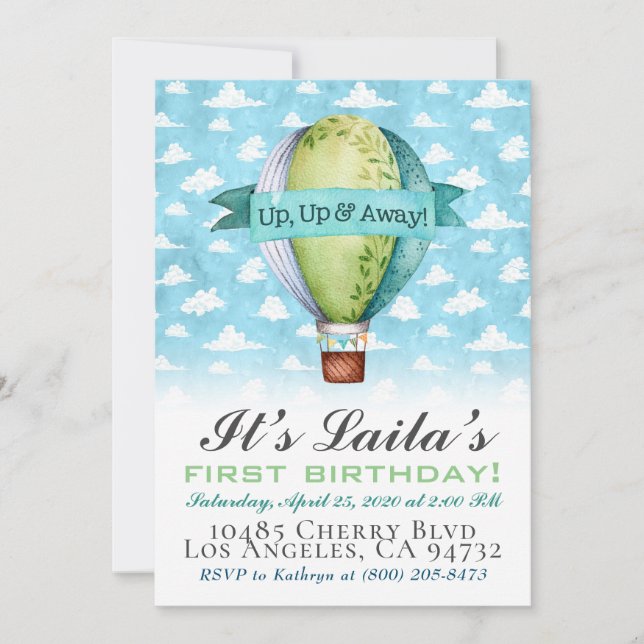 Convite de Aniversário de Balão de Ar Quente (Frente)