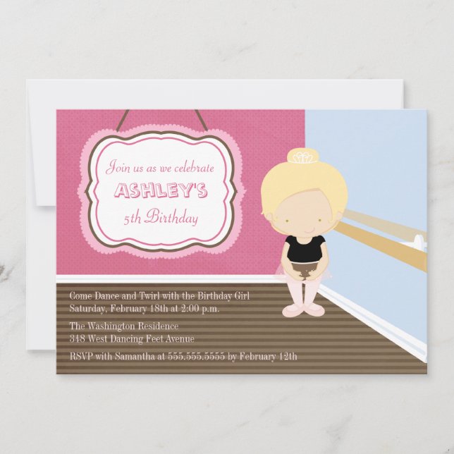 convite de aniversário de balé loira (Frente)