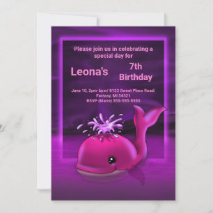 Convite de aniversário de baleia rosa quente
