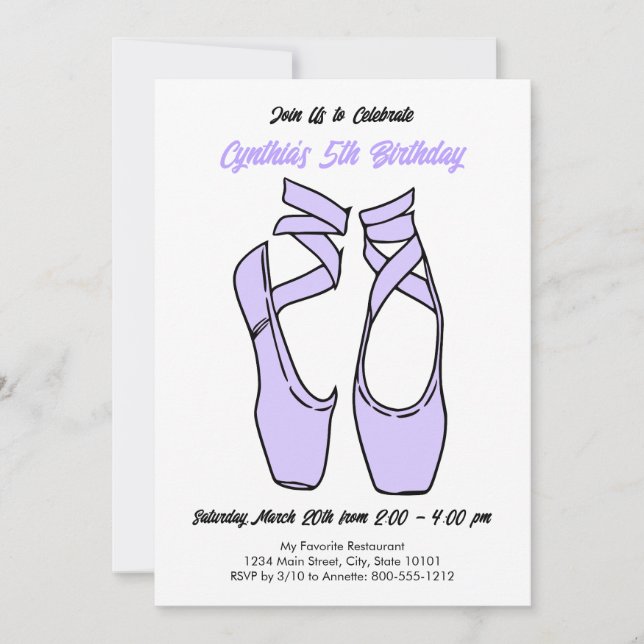 Convite de Aniversário de Ballet Roxo Minimalista (Frente)