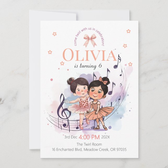 Convite de Aniversário de Ballet – Tema Festa de P (Frente)