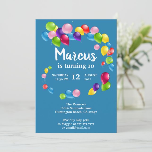 Convite de aniversário de Balões para Cima e Fora (Em pé/Frente)