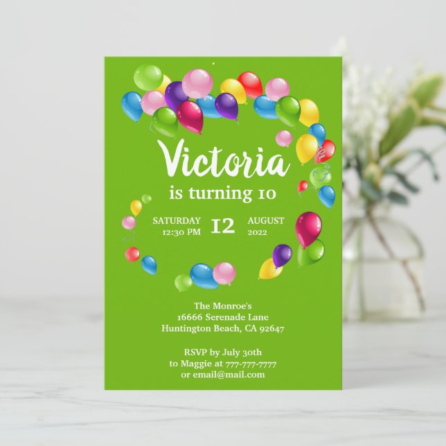 Convite de aniversário de Balões para Cima e Fora (Em pé/Frente)