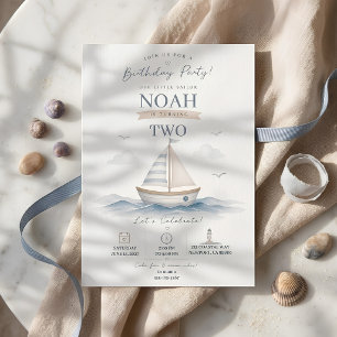 Convite de Aniversário de Barco à Vela Azul Costei