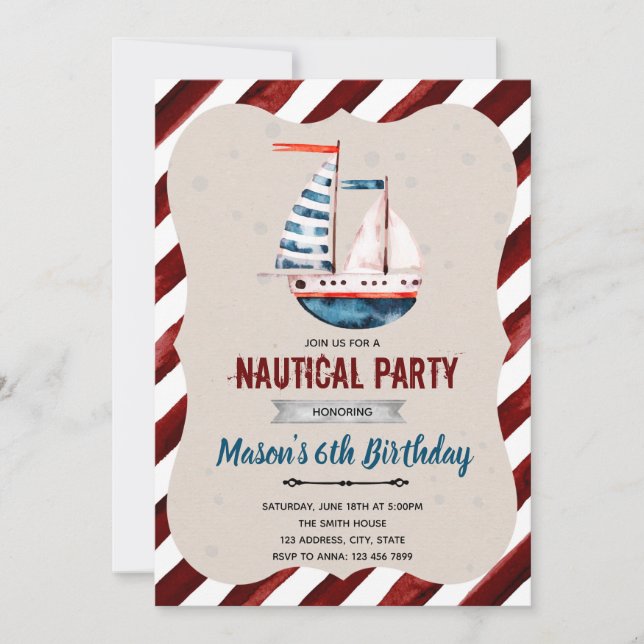 Convite de aniversário de barco náutico (Frente)