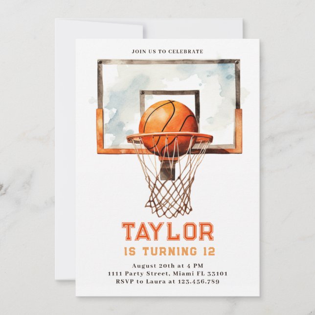 Convite de Aniversário de Basquete com Aro de Basq (Frente)