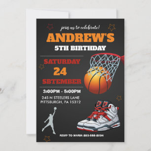 Convite de Aniversário de Basquete Laranja Preto