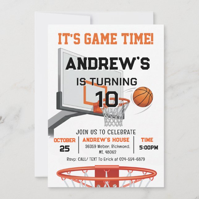 Convite de Aniversário de Basquete Personalizado c (Frente)