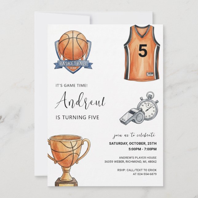 Convite de Aniversário de Basquete Pessoal (Frente)