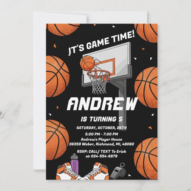 Convite de Aniversário de Basquete Pessoal Esporte (Frente)